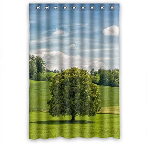 Libin Green Gras Foeld Green Tree Fresh Scenery Shower Curtain Polyester Fabric Bathroom Decorative Curtain Size 48x72 Inches