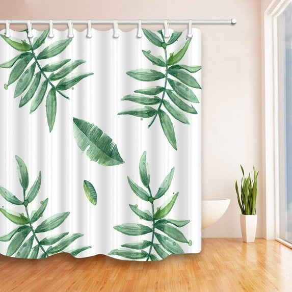 Libin Green Leaves Polyester Fabric Bathroom Shower Curtain 66x72 inches