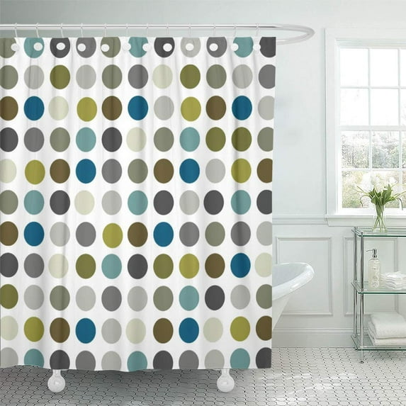 Libin Green Mid Retro Mod Polka Dot Blue Century Modern Shower Curtain 60x72 inch