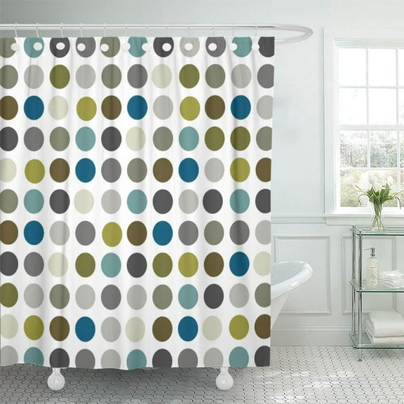 Libin Green Mid Retro Mod Polka Dot Blue Century Modern Shower Curtain 60x72 inch
