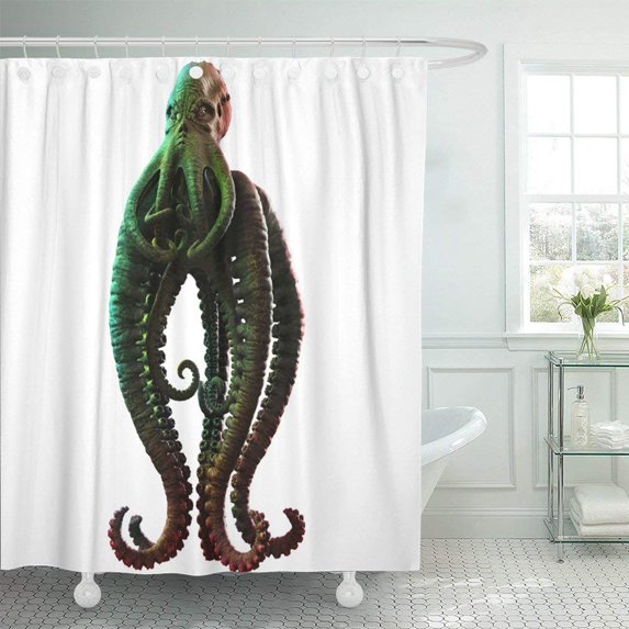 Libin Green Monster Tentacled Horror 3D Sea Creature Alien Cthulhu Fantasy Lovecraft Marine Shower Curtain 60x72 inch