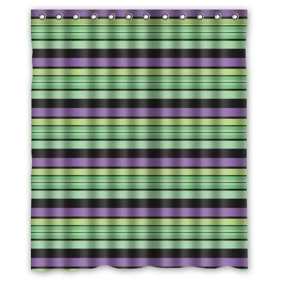 Libin Green Purple Stripes Shower Curtain Waterproof Polyester Fabric Bathroom Curtain 60x72 inch