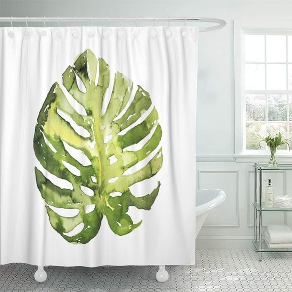Libin Green Tropical Monstera Palm Tree Leaf Watercolor Deliciosa Simple Exotic Shower Curtain 60x72 inch