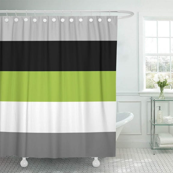 Libin Grey Color Block Lime Green Gray Black and Stripes Shower Curtain 66x72 inch