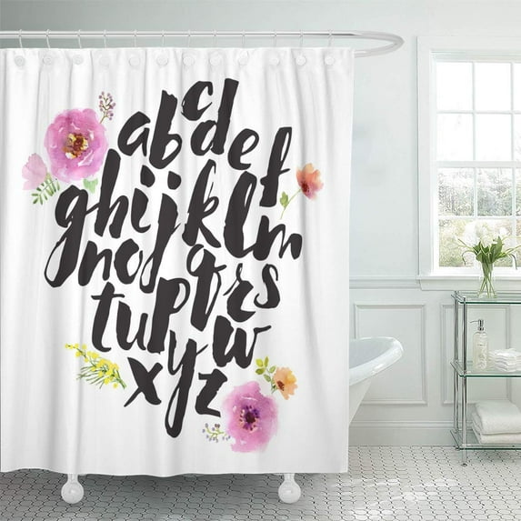 Libin Hand Alphabet Written Brush Pen Letters are Decorated Watercolor Shower Curtain 66x72 inch