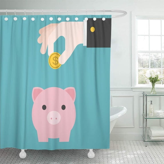 Libin Hand Pink Pig in Piggy Bank Flat Shower Curtain 60x72 inch