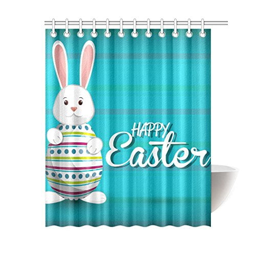 Libin Happy Easter Rabbit Colorful Egg Waterproof Fabric Shower Curtain Bath Curtain 60x72 inches