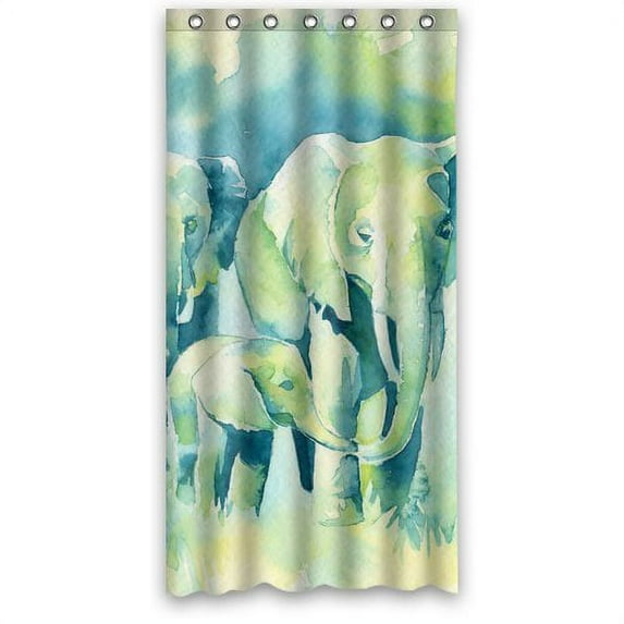 Libin Happy Family of Elephant Walking Watercolor Shower Curtain Polyester Fabric Bathroom Decorative Curtain Size 36x72 Inches
