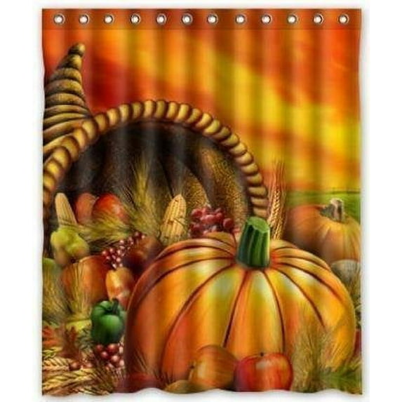 Libin Happy Thanksgiving Harvest Season Shower Curtain Polyester Fabric Bathroom Decorative Curtain Size 60x72 Inches
