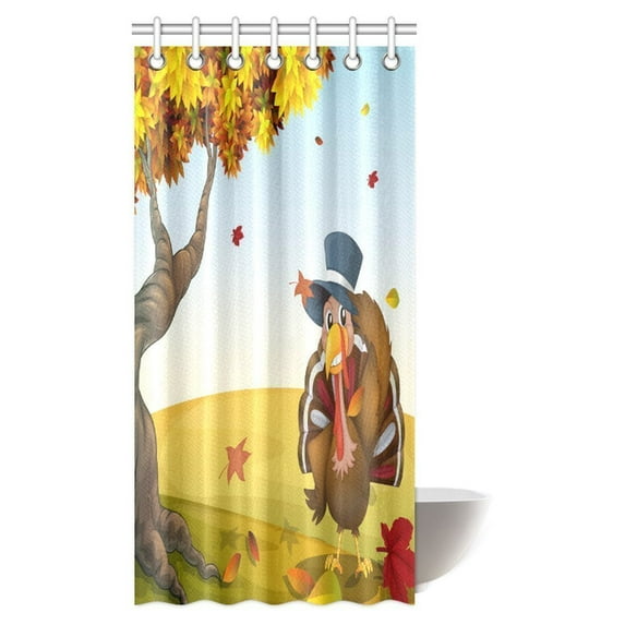 Libin Happy Thanksgiving Shower Curtain, Turkey with Autumn Tree Scenery Fabric Shower Curtain Set with Hooks, 36x72 Inches