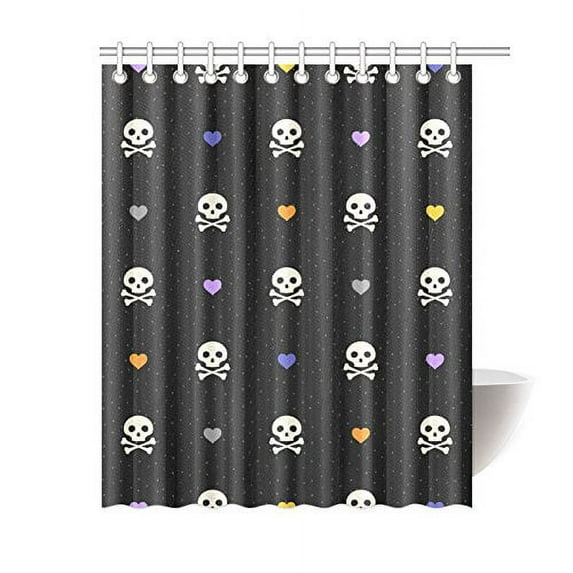 Libin Hearts Skulls Bathroom Shower Curtain 60x72 inch