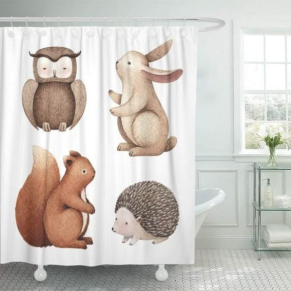 Libin Hedgehog Watercolor of Cute Rabbit Bunny Autumn Character Shower Curtain 66x72 inch