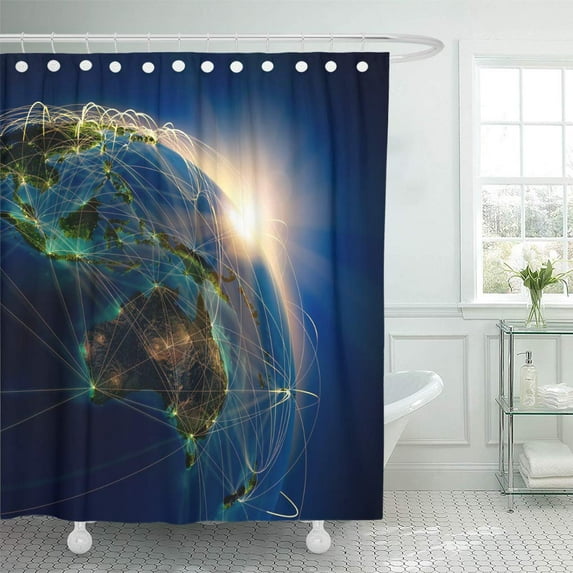 Libin Highly Detailed Planet Earth at Night Lit by The Rising Shower Curtain 66x72 inch