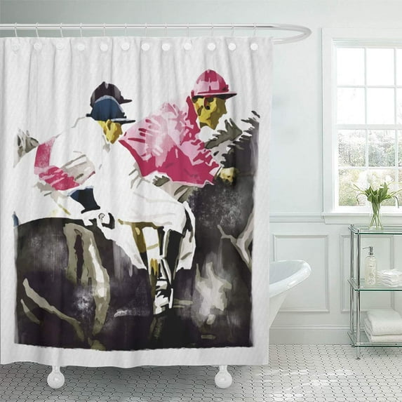 Libin Horses Vintage Jockeys Horse Race Races Shower Curtain 60x72 inch
