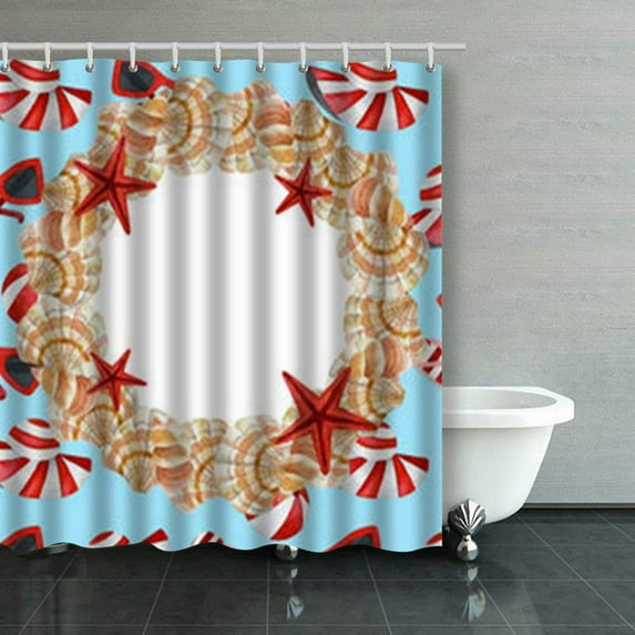 Libin Illustration Watercolor Hand Drawn Tropical Summer Starfish Painting Shower Curtains Bathroom Curtain 66x72 Inch