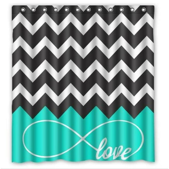 Libin Infinity Live The Life You Love Love The Life You Live Chevron Turquoise Black Whites Shower Curtain Polyester Fabric Bathroom Decorative Curtain Size 66x72 Inches