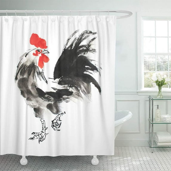 Libin Ink Painting Rooster on for Calendar Placard Symbol Shower Curtain 60x72 inch