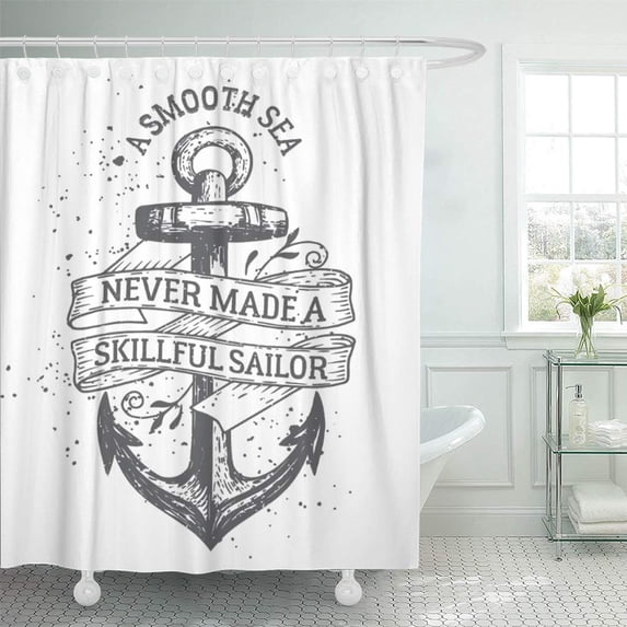 Libin Inspirational Nautical Motivational Sailor Cool Smooth Sea Never Made Shower Curtain 60x72 inch