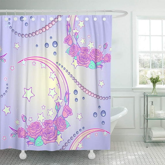 Libin Kawaii Roses Bouquets and Pearl Jewelry Festive Pastel Goth Shower Curtain 66x72 inch