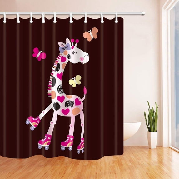 Libin Kids Cartoon Butterfly Flying on the Giraffe Polyester Fabric Bath Curtain, Bathroom Shower Curtain 66x72 inches