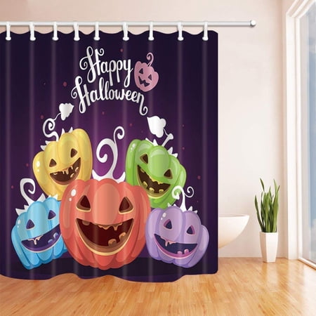 Libin Kids Decor Pumpkins with Eyes Smiles Teeth for Halloween Polyester Fabric Bath Curtain, Bathroom Shower Curtain 66x72 inches
