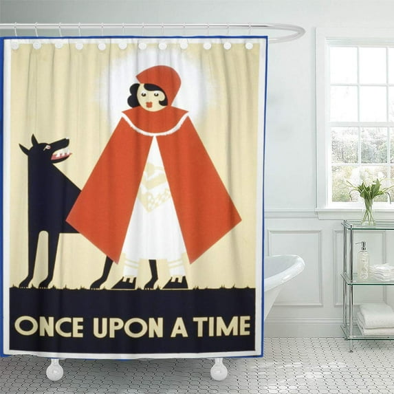 Libin Kids Little Red Riding Hood Vintage School Room Cafe Shower Curtain 66x72 inch