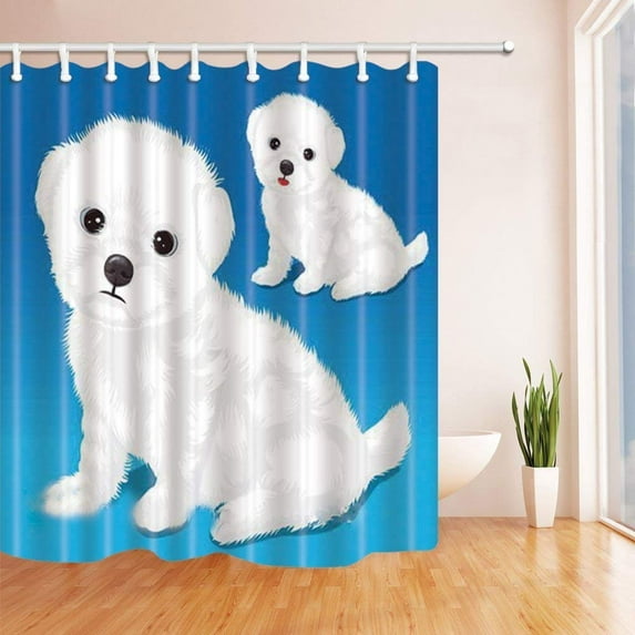 Libin Kids Love Animals Catoon Baby Puppy Dog in Sapphire Blue Polyester Fabric Bath Curtain, Bathroom Shower Curtain 66x72 inches