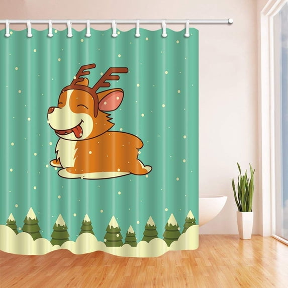 Libin Kids Xmas Giftfor Christmas Dog on Winter Forest Polyester Fabric Bathroom Shower Curtain 66x72 inches