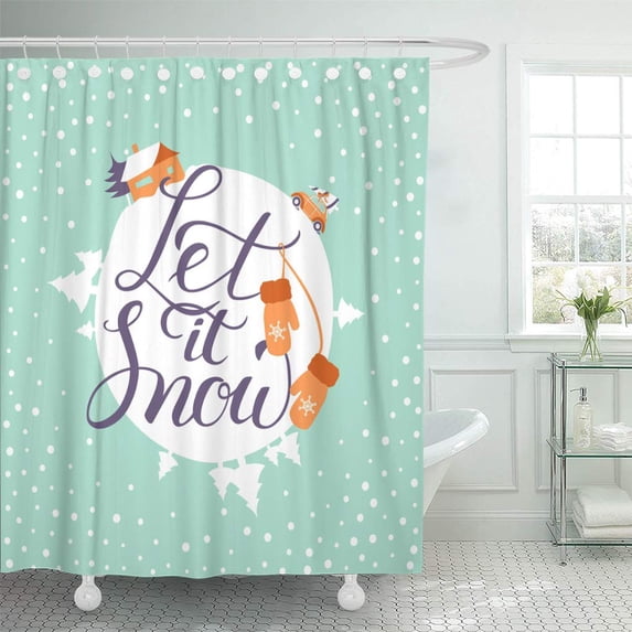 Libin Let It Snow Christmas and New Year Calligraphic Lettering Shower Curtain 66x72 inch