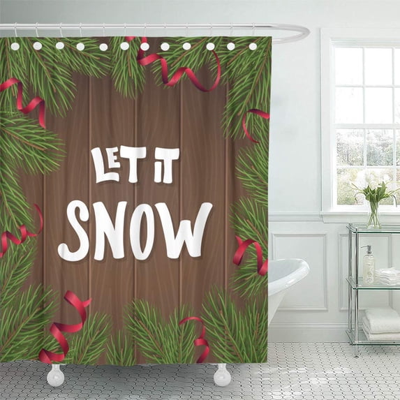 Libin Let It Snow Modern Lettering on Wooden Fir Branches Shower Curtain 66x72 inch