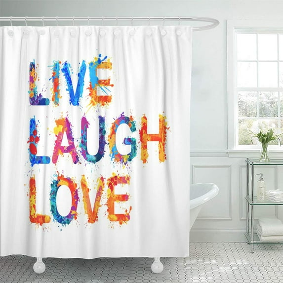 Libin Life Colorful Saying Live Laugh Love Splash Paint White Shower Curtain 60x72 inch