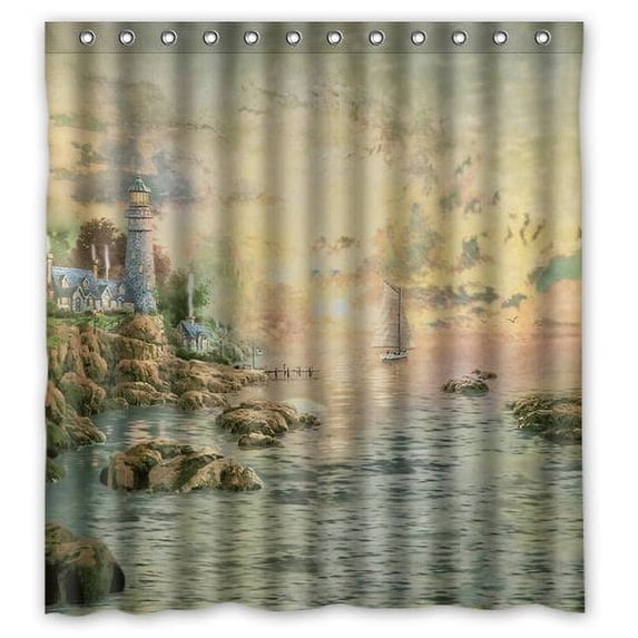 Libin Lighthouse Map Shower Curtain Polyester Fabric Bathroom Decorative Curtain Size 66x72 Inches