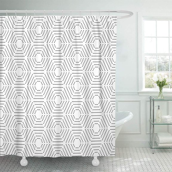 Libin Line Geometric Dotted Octagons Abstract Modern Black and White Shower Curtain 66x72 inch