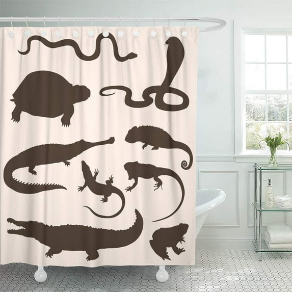 Libin Lizard of Reptiles and Amphibians Silhouettes Crocodile Snake Iguana Outline Shower Curtain 60x72 inch