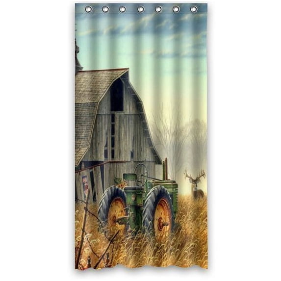 Libin Love Girl tractor Shower Curtain Polyester Fabric Bathroom Decorative Curtain Size 48x72 Inches