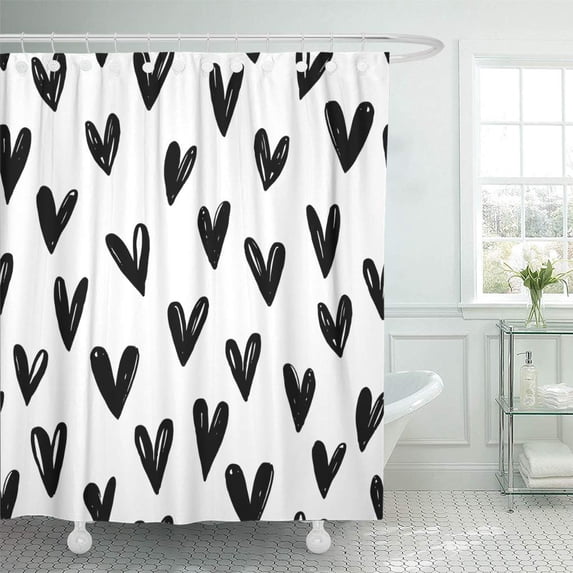 Libin Love Hearts Ink for Pattern Flayers and Weddings Drawn Shower Curtain 66x72 inch