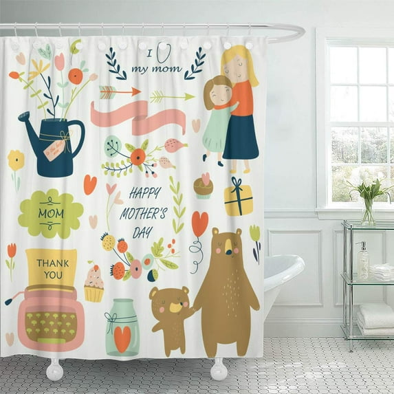 Libin Love Mother of Cute for Day in Cartoon Mom Shower Curtain 60x72 inch