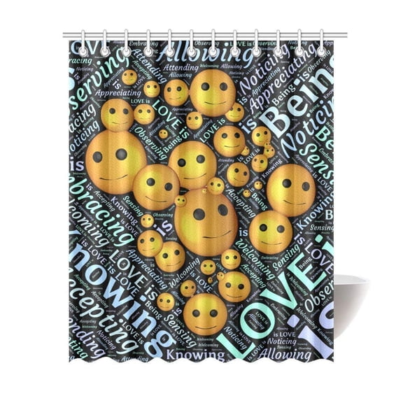 Libin Love Text Smile Face Bathroom Waterproof Fabric Shower Curtain 60x72 inches
