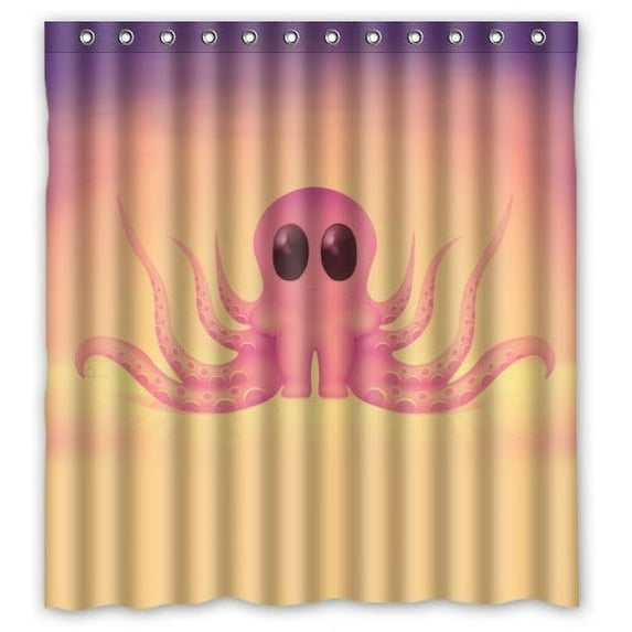 Libin Lovely Pink Octopus Waterproof Bathroom Fabric Shower Curtain 66x72 inches