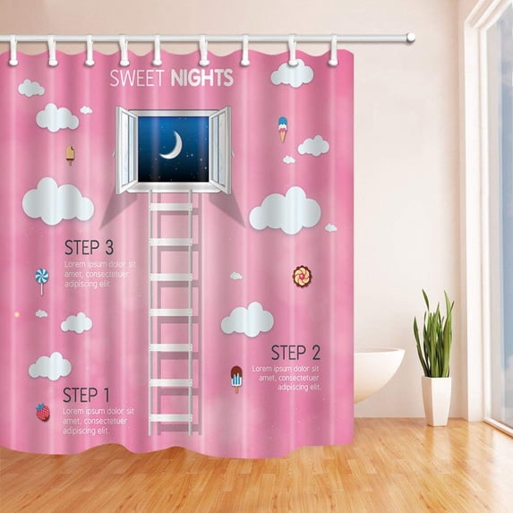Libin Lovely Style A cute Room with Staris under Small Window and Moon of Girls Polyester Fabric Bathroom Shower Curtain 66x72 inches