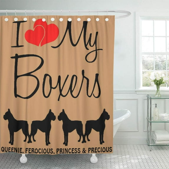 Libin Loves I Love My Four Boxers Dog Owner Heart Shower Curtain 66x72 inch