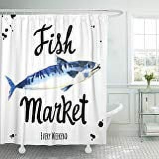 Libin Mackerel With Watercolor Scomber Fish Market Seafood Hand Painting Red Shower Curtain Polyester Bathroom Curtain 60x72 inches