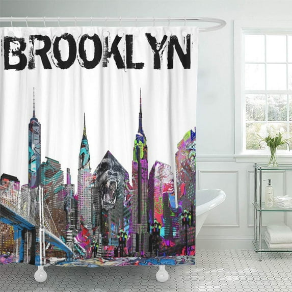 Libin Manhattan Brooklyn Graffiti York Skyline Architecture Street Urban Pop Shower Curtain 60x72 inch