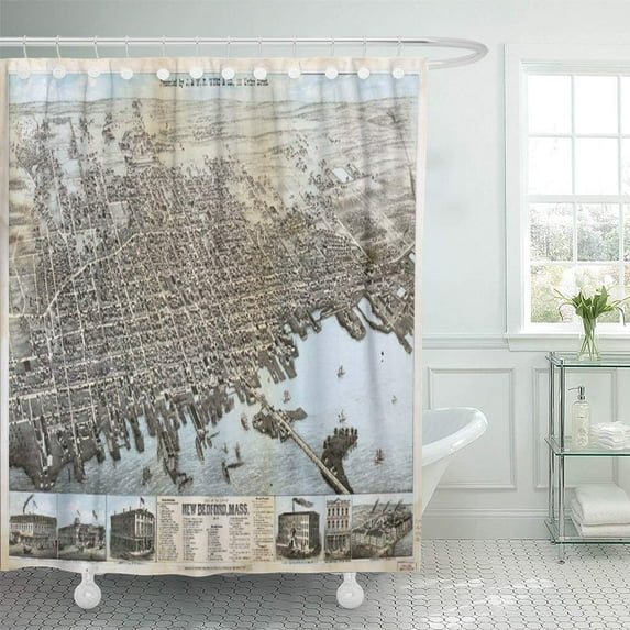 Libin Maps of New Bedford Massachusetts Vintage Historic Old Shower Curtain 60x72 inch