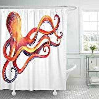 Libin Marine Watercolor Octopus Hand White Life Underwater Drawing Animal Clever Shower Curtain Polyester Bathroom Curtain 60x72 inches