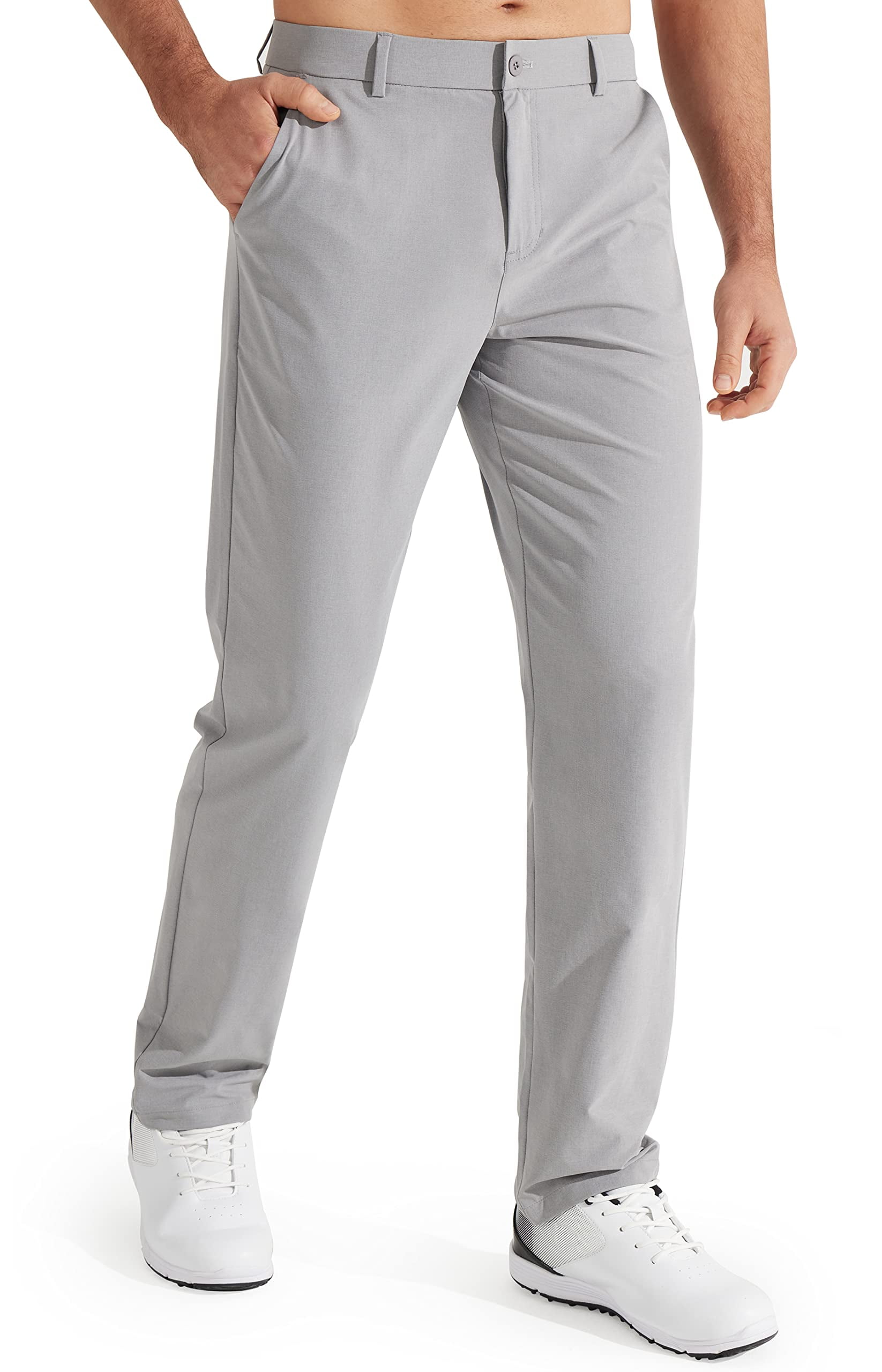 Libin Mens Golf Pants Slim Fit Stretch Work Dress Pants 30 Quick Dry  Lightweight Casual Business Comfort Water Resistant, Light Grey, 32W x 30L  