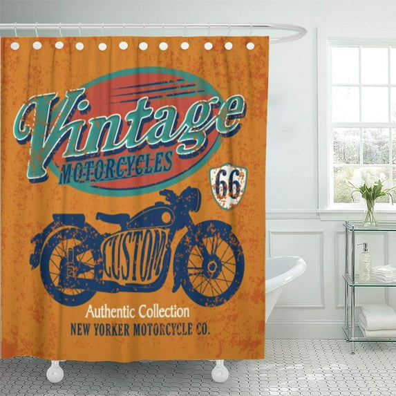Libin Mens Vintage Motorcycle Graphic Retro Bike Series T Shirt York Shower Curtain 66x72 inch