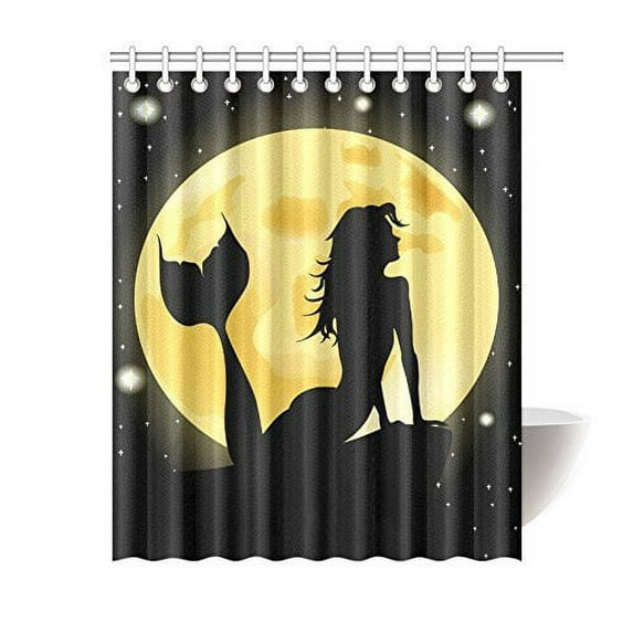Libin Mermaid Silhouette Against The Full Moon Bathroom Waterproof Fabric Shower Curtain 60x72 inches