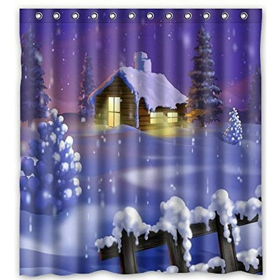 Libin Merry Christmas White Snow Shower Curtain Polyester Fabric Bathroom Decorative Curtain Size 66x72 Inches
