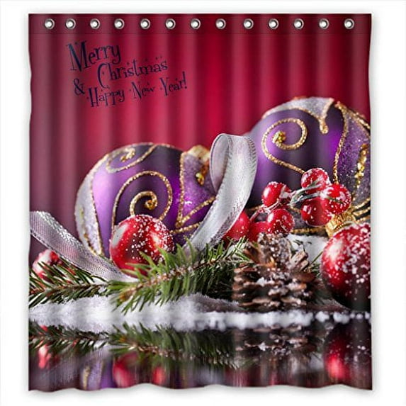 Libin Mirror Light Balls Christmas Shower Curtain Polyester Fabric Bathroom Decorative Curtain Size 66x72 Inches